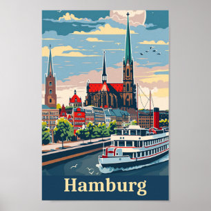 Hamburg Deutschland Vintag Retro Travel Illustrati Poster