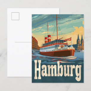 Hamburg Deutschland Vintag Retro Travel Illustrati Postkarte