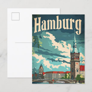 Hamburg Deutschland Vintage Retro Reiseillustratio Postkarte