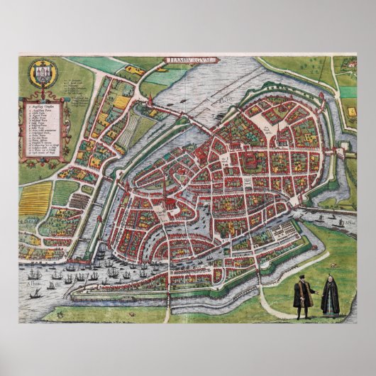 Hamburg Germany 1600 plan map Poster (Vorne)