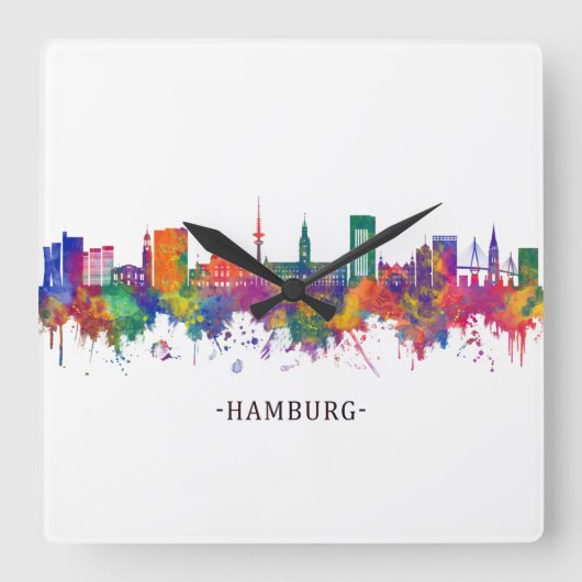 Hamburg Germany Skyline Quadratische Wanduhr (Vorderseite)