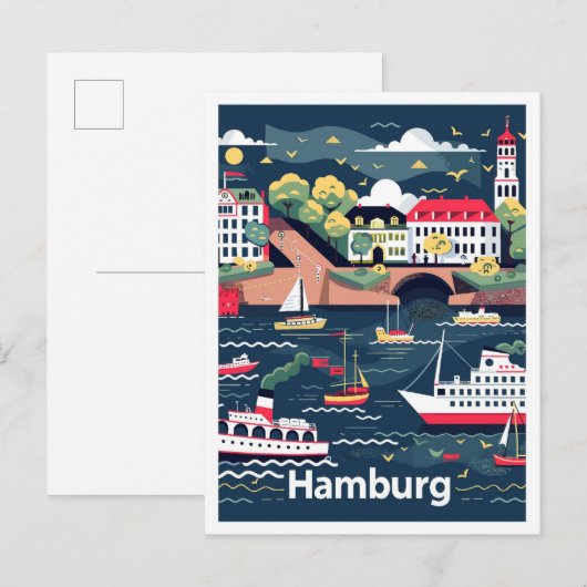 Hamburg Germany Vintage Travel Illustration Postkarte (Vorne/Hinten)