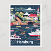 Hamburg Germany Vintage Travel Illustration Postkarte (Vorderseite)