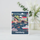 Hamburg Germany Vintage Travel Illustration Postkarte (Stehend Vorderseite)
