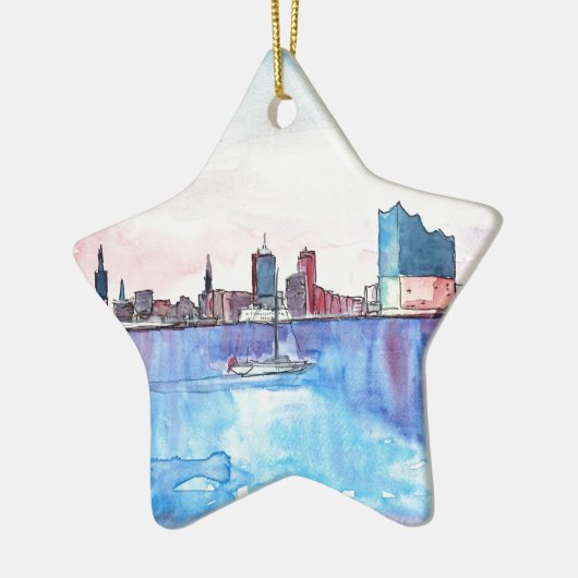 Hamburg-Hafen-Skyline und Elbe philharmonischer Keramik Ornament (Links)