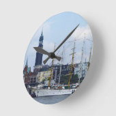 Hamburg Harbor Hafen Michel Deutschland Schiffe Runde Wanduhr (Winkel)