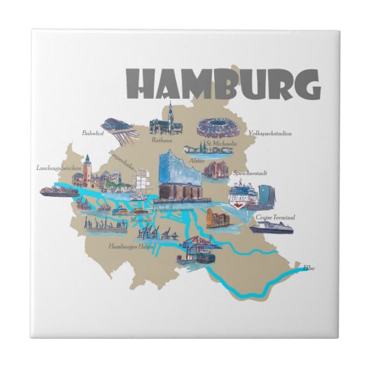 Hamburg-Karten-Überblick Fliese (Vorderseite)