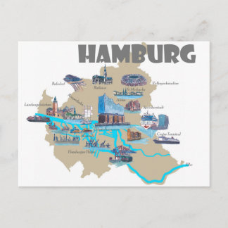 Hamburg Map Übersicht Postkarte