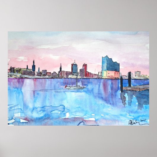 Hamburg Skyline and Elbe Philharmonic Hall at Dusk Poster (Vorne)