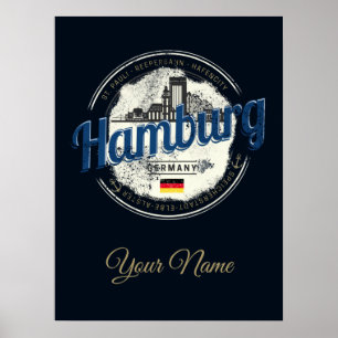 Hamburg Skyline Deutschland Vintage Urlaubs-Souven Poster