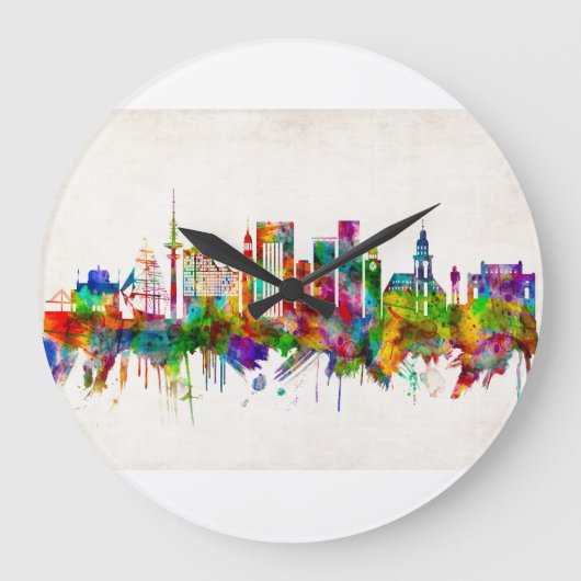 Hamburg Skyline Große Wanduhr (Vorderseite)