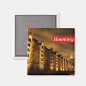 Hamburg - Speicherstadt bei Nacht - Magnet (Vorderseite/Rückseite)