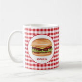 Hamburger auf Red Gingham mit benutzerdefiniertem Kaffeetasse (Links)