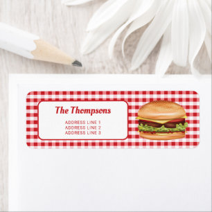 Hamburger auf rotem Gingham mit individuellem Text