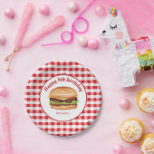 Hamburger auf rotem Gingham-Muster Alles Gute zum Pappteller (Party)