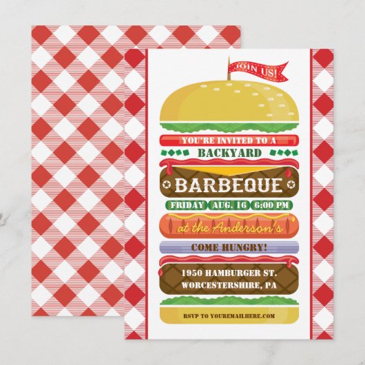 Hamburger Barbecue Einladung (Vorne/Hinten)