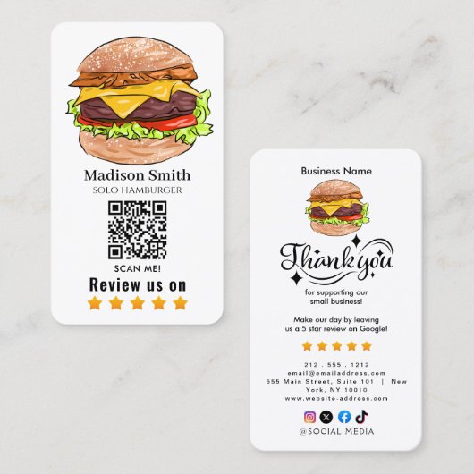 Hamburger Bewertungs-QR-Code Visitenkarte (Vorne/Hinten)
