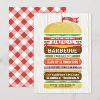 Hamburger Birthday GRILLEN Woodgrain Einladung