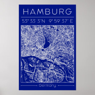 Hamburger Blueprint Stadtplan Poster Minimale Wand