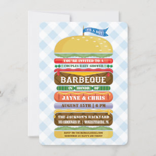 Hamburger Boy Babydusche Barbecue Einladung