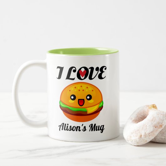 Hamburger Burger Lover Geschenk Personalisiert Zweifarbige Tasse (Mit Donut)
