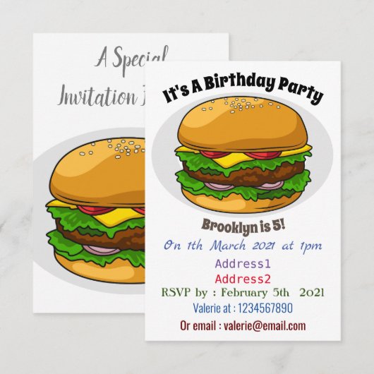 Hamburger Cartoon Einladung (Vorne/Hinten)