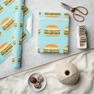 Hamburger Cartoon illustrierte Muster auf Blau Geschenkpapier