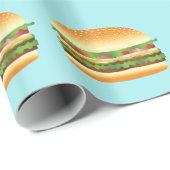Hamburger Cartoon Illustriertes Muster auf blau Geschenkpapier (Rolleneckpunkt)