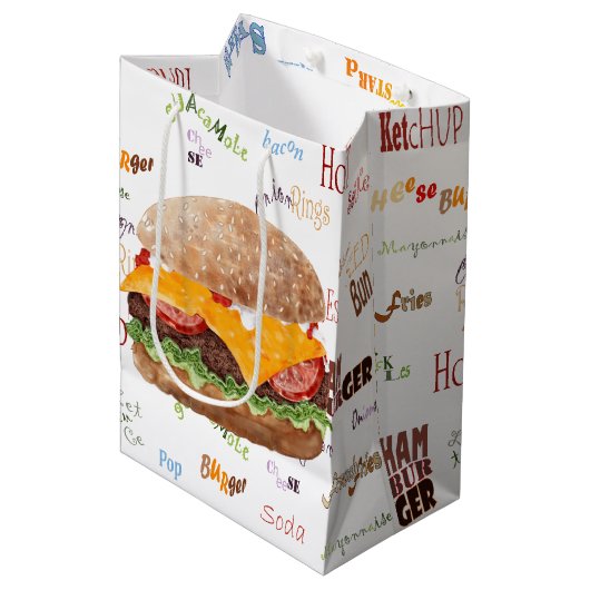 Hamburger Cheese Fast Food GRILLEN Diner Mittlere Geschenktüte (Vorderseite Schrägansicht)