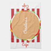 Hamburger Cheeseburger niedliches Café gestreift A Geschirrtuch (Vertikal)