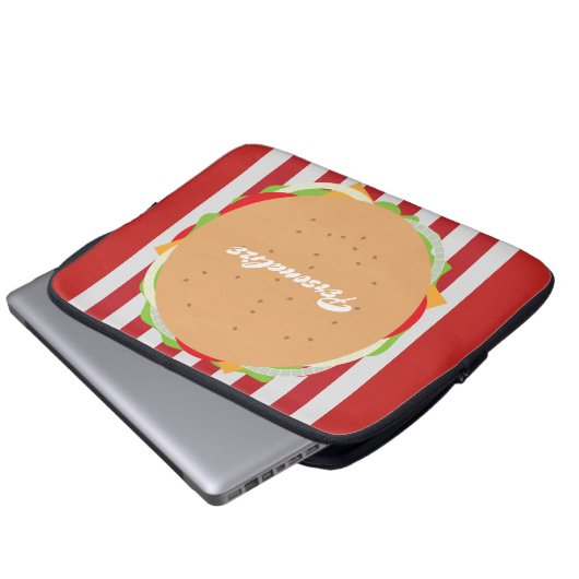 Hamburger Cheeseburger niedliches Café rot gestrei Laptopschutzhülle (Vorne Knopf)
