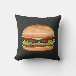Hamburger-Fast-Food-Illustration auf dunklem Hinte Kissen