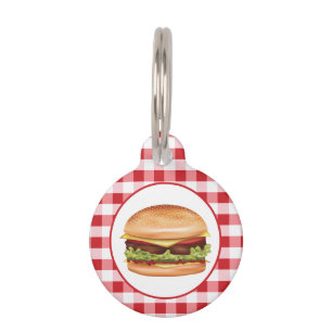 Hamburger-Fast-Food-Illustration auf rotem Gingham Haustiermarke