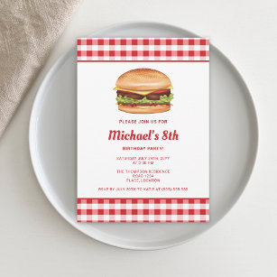 Hamburger Fast Food Illustration Geburtstagsparty Einladung
