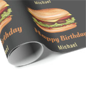 Hamburger Fast Food Illustration Happy Birthday Geschenkpapier (Rolleneckpunkt)