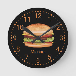 Hamburger-Fast-Food-Illustration mit benutzerdefin Runde Wanduhr