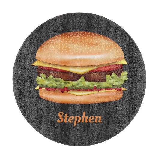 Hamburger Fast Food Illustration mit Individuelle Schneidebrett (Vorderseite)