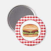 Hamburger Fast Food Illustration über Red Gingham Magnet (Vorderseite/Rückseite)