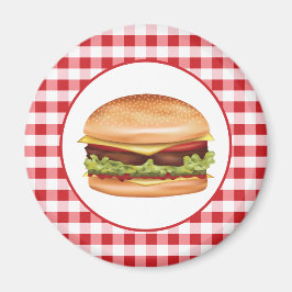 Hamburger Fast Food Illustration über Red Gingham Magnet