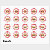Hamburger Fast Food Illustration über Red Gingham Runder Aufkleber (Blatt)