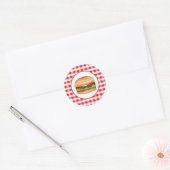 Hamburger Fast Food Illustration über Red Gingham Runder Aufkleber (Umschlag)