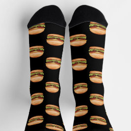 Hamburger Fast Food Muster auf schwarzem Hintergru Socken