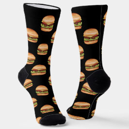 Hamburger Fast Food Muster auf schwarzem Hintergru Socken