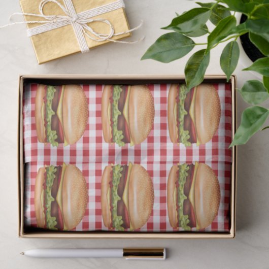 Hamburger Fast Foods auf Red Gingham Pattern Seidenpapier (Geschenk)
