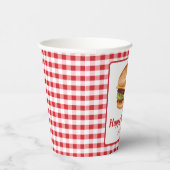 Hamburger Food on Red Gingham Happy Birthday Pappbecher (Rechts)
