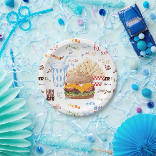 Hamburger Fries Fast Food GRILLEN Diner Pappteller (Party)