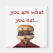 Hamburger Head Man über Weiß Magnet (Vorne)