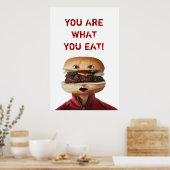 Hamburger Head Man über Weiß Poster (Küche)