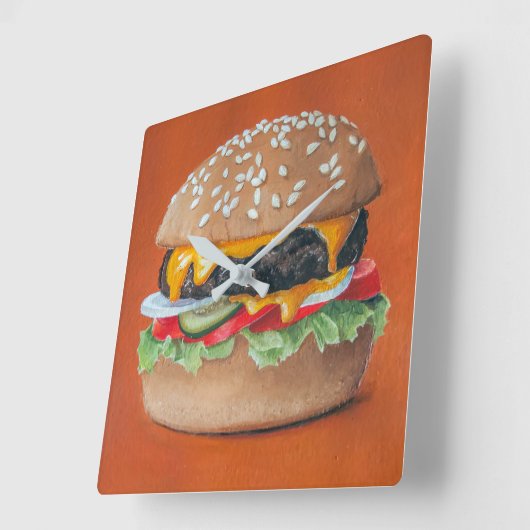 Hamburger-Illustrationsküchen-Wanduhr Quadratische Wanduhr (Winkel)
