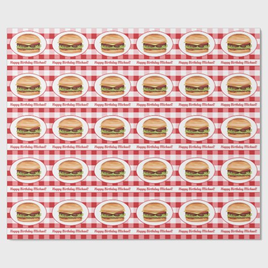 Hamburger Lebensmittel aus Rotem Gingham und eigen Geschenkpapier (Flach)